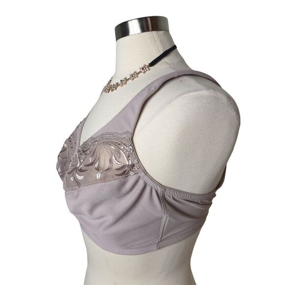 Glamorise Plus 42C Bra Magic Lift Embroidered Full Figure Wireless Bra 42C - Picture 4 of 12